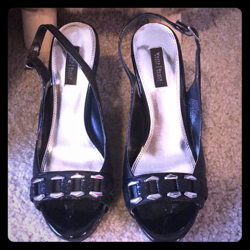 White House black market black and silver wedges
